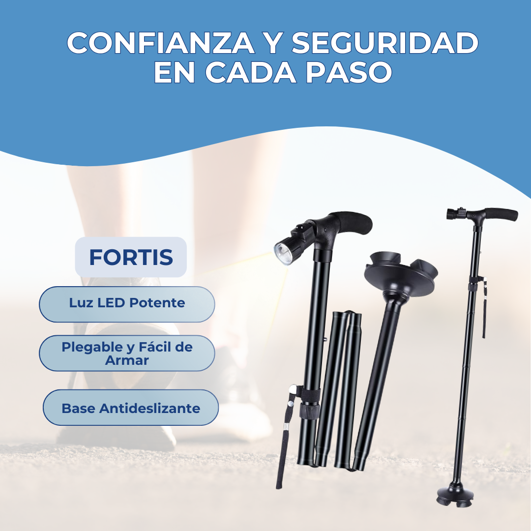 Bastón Plegable Fortis con Luz LED y Base Antideslizante - Seguridad y Comodidad