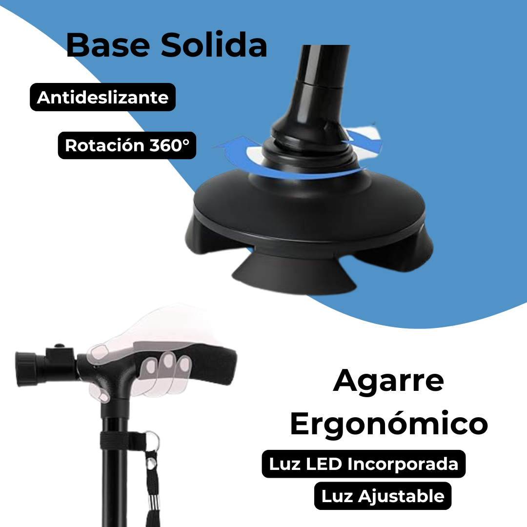 Bastón Plegable Fortis con Luz LED y Base Antideslizante - Seguridad y Comodidad